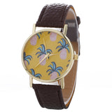 Women Pineapple Chimes Pattern Quartz Watch Leather Straplt Table Watch - Shop Cali & Cole