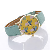 Women Pineapple Chimes Pattern Quartz Watch Leather Straplt Table Watch - Shop Cali & Cole