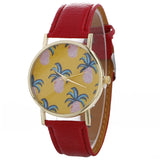 Women Pineapple Chimes Pattern Quartz Watch Leather Straplt Table Watch - Shop Cali & Cole