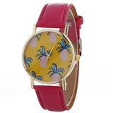 Women Pineapple Chimes Pattern Quartz Watch Leather Straplt Table Watch - Shop Cali & Cole