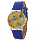 Women Pineapple Chimes Pattern Quartz Watch Leather Straplt Table Watch - Shop Cali & Cole