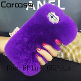 Fashion Fluffy Warm Soft Wool Rabbit Fur Cover Case For iPhone 5 6 6S 6 Plus 6S Plus Hair Plush Bling Diamond Crystal Bow Cases - Shop Cali & Cole