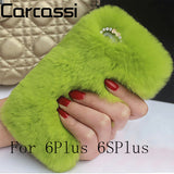 Fashion Fluffy Warm Soft Wool Rabbit Fur Cover Case For iPhone 5 6 6S 6 Plus 6S Plus Hair Plush Bling Diamond Crystal Bow Cases - Shop Cali & Cole