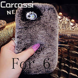 Fashion Fluffy Warm Soft Wool Rabbit Fur Cover Case For iPhone 5 6 6S 6 Plus 6S Plus Hair Plush Bling Diamond Crystal Bow Cases - Shop Cali & Cole