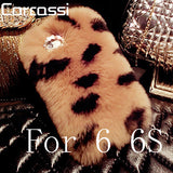 Fashion Fluffy Warm Soft Wool Rabbit Fur Cover Case For iPhone 5 6 6S 6 Plus 6S Plus Hair Plush Bling Diamond Crystal Bow Cases - Shop Cali & Cole