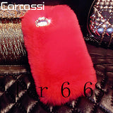Fashion Fluffy Warm Soft Wool Rabbit Fur Cover Case For iPhone 5 6 6S 6 Plus 6S Plus Hair Plush Bling Diamond Crystal Bow Cases - Shop Cali & Cole
