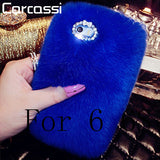 Fashion Fluffy Warm Soft Wool Rabbit Fur Cover Case For iPhone 5 6 6S 6 Plus 6S Plus Hair Plush Bling Diamond Crystal Bow Cases - Shop Cali & Cole