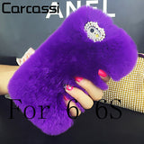 Fashion Fluffy Warm Soft Wool Rabbit Fur Cover Case For iPhone 5 6 6S 6 Plus 6S Plus Hair Plush Bling Diamond Crystal Bow Cases - Shop Cali & Cole