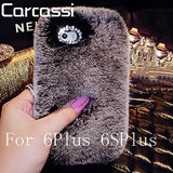 Fashion Fluffy Warm Soft Wool Rabbit Fur Cover Case For iPhone 5 6 6S 6 Plus 6S Plus Hair Plush Bling Diamond Crystal Bow Cases - Shop Cali & Cole