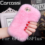 Fashion Fluffy Warm Soft Wool Rabbit Fur Cover Case For iPhone 5 6 6S 6 Plus 6S Plus Hair Plush Bling Diamond Crystal Bow Cases - Shop Cali & Cole