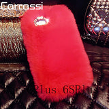 Fashion Fluffy Warm Soft Wool Rabbit Fur Cover Case For iPhone 5 6 6S 6 Plus 6S Plus Hair Plush Bling Diamond Crystal Bow Cases - Shop Cali & Cole