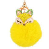 Fur Ball with Artificial Fox Head Inlay Pearl Rhinestone Key Chain BU - Shop Cali & Cole