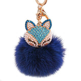 Fur Ball with Artificial Fox Head Inlay Pearl Rhinestone Key Chain BU - Shop Cali & Cole