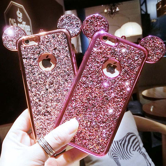 Glitter Sequins Mouse Ears Phone Cases For iPhone 7 6 6s Plus & For Samsung Galaxy S8 S7 S6 edge