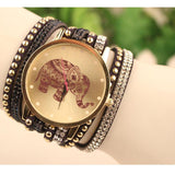 PICK YOUR BAND COLOR: Velvet Diamond Bracelet Watch High Elephant Pattern
