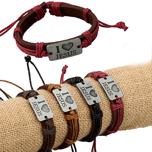 I Love Jesus Brown Leather Bracelet -Pick your color rope - Shop Cali & Cole
