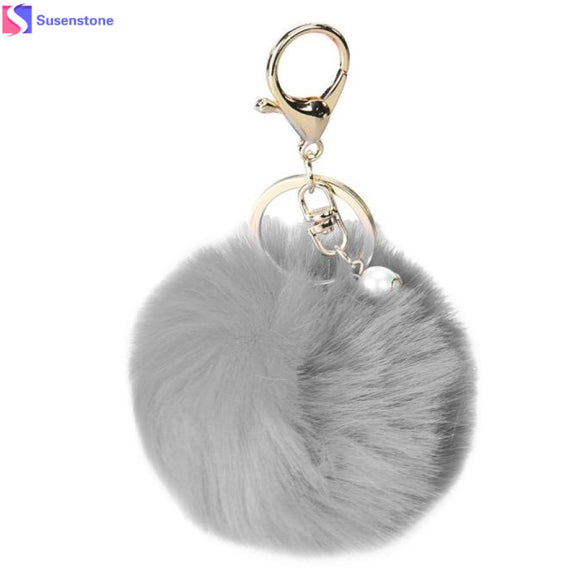Fashion hairball keychain imiation Rabbit Fur Ball boy girl cute Keychain Bag Plush Car Key Ring Car Key Pendant collection 8cm - Shop Cali & Cole