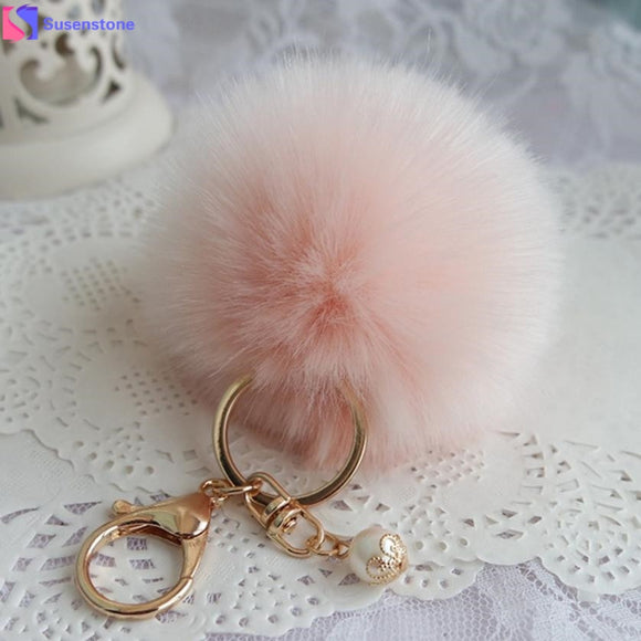 Rabbit Fur Ball Keychain Bag Plush Car Key Ring Car Key Pendant - Shop Cali & Cole