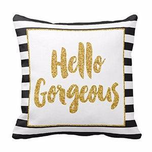 Case Only: Gold Glitter Stripes "Hello Gorgeous" Square Throw Pillowcase - Shop Cali & Cole