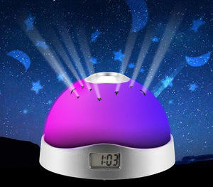 LED Lamp Romantic Rotating Star Moon Sky Rotation Night Projector Light Lamp Music Alarm Clock Calendar Thermometer - Shop Cali & Cole